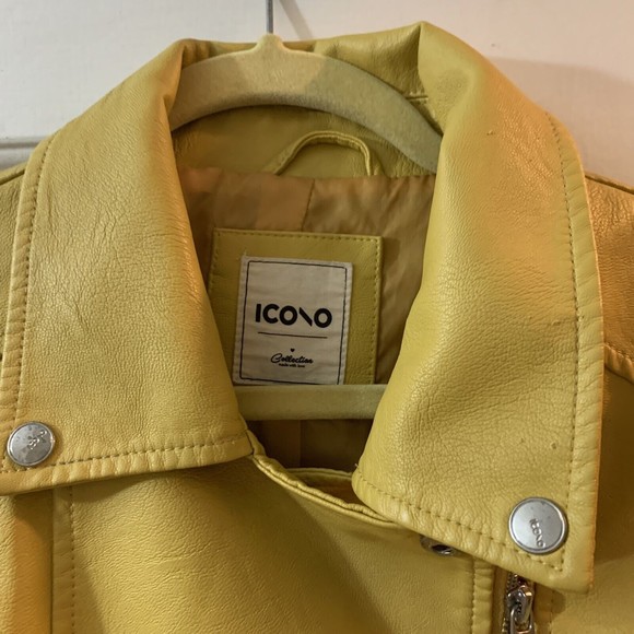 Icono Women’s Faux Leather Biker Moto Jacket Yellow • XL - Picture 2 of 8
